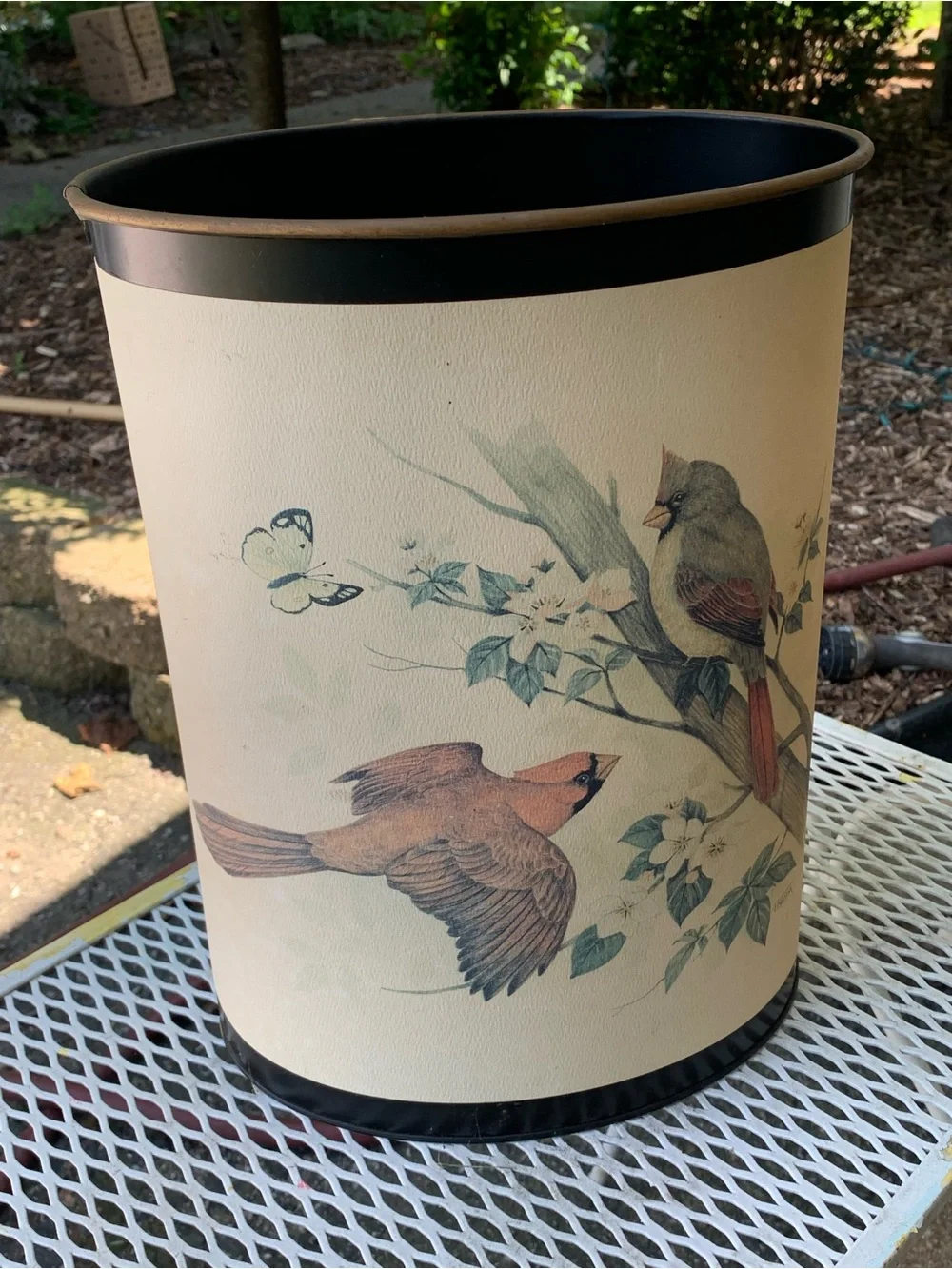 Keller Charles of Philadelphia Waste Bin Trash Can Garbage Tin Redbird Cardinal